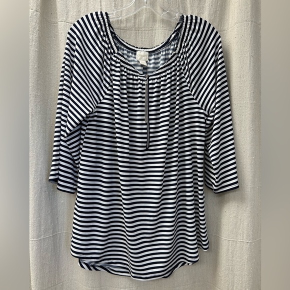 Chicos/ Stripe Off-The-Shoulder Top/ Blue & White Classic / size 1 - Picture 3 of 14